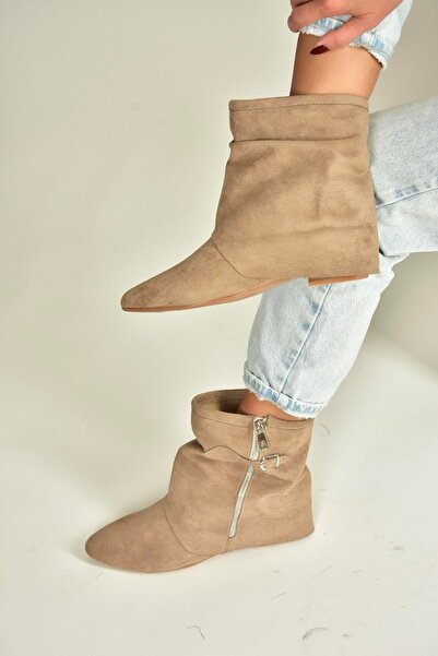 Fox Shoes V380518102 Mink Suede Flat Sole Zipper Detailed Women's Boots