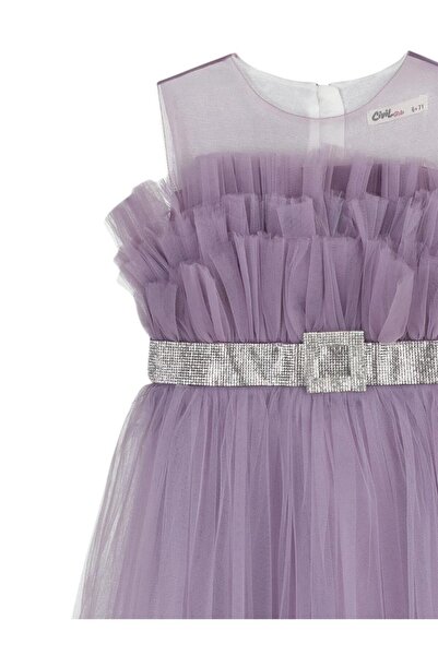 Civil Girls Gümüş Tokalı 6-9 Yaş Abiye - Lila 6-7 Yaş