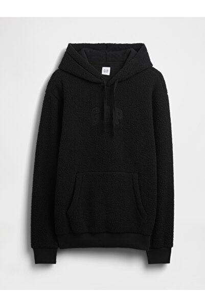 GAP Erkek Siyah Relaxed Logo Sherpa Knit Sweatshirt