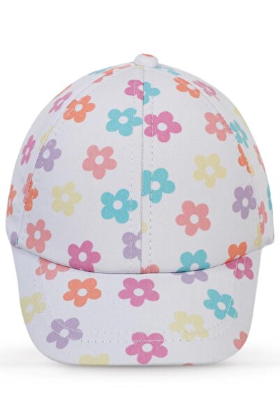 Civil Girls Flower Patterned 2-5 Years Old Children's Girl Cap Hat - White Standard