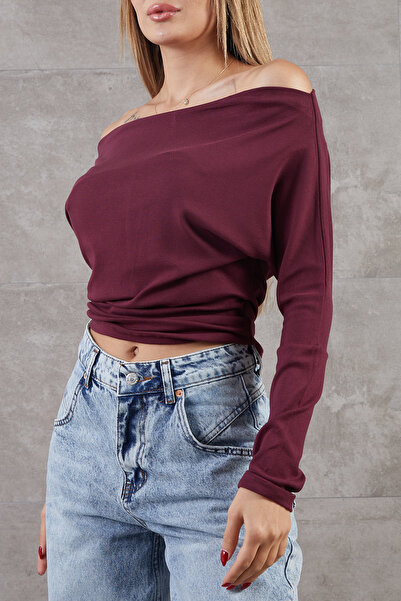 DPARİS Boat Neck Basic Long Sleeve Blouse