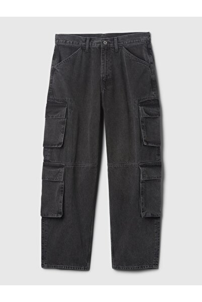 GAP Erkek Siyah Double Kargo Baggy Jean Pantolon