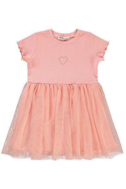 Civil Girls Kalp Baskılı Tüllü 2-5 Yaş Elbise - Pudra 2-3 Yaş