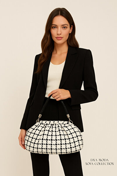 DNA MODA Nova Black and White Textured Gizli Burslu Çantası