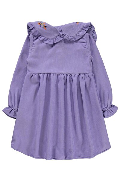 Civil Girls Yaka Nakışlı 6-9 Yaş Elbise - Lila 7-8 Yaş