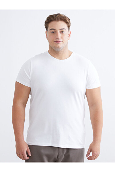 LC Waikiki Λευκό μπλουζάκι ανδρικό από χτενισμένο βαμβάκι με λαιμόκοψη