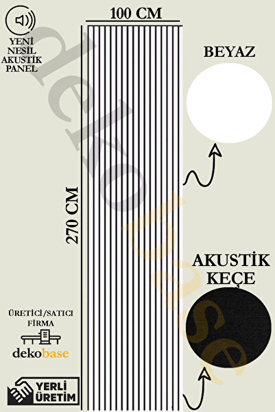 dekobase Beyaz 100x270cm Yeni Nesil Akustik Ahşap Duvar Paneli