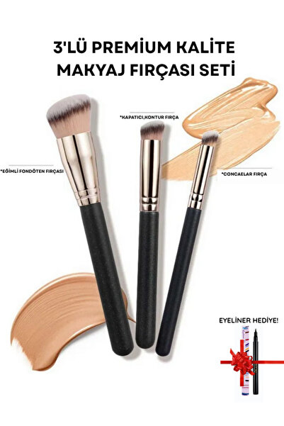 Güzellik Deposu Premium Kalite 3'lü Eğimli Kabuki Fondöten Fırçası, Kapatıcı ...