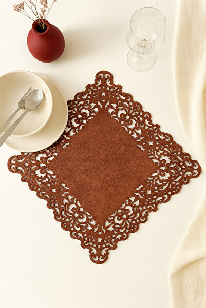 Ergüven Home Set pătrat de 6 - țesătură din piele intoarsa, rosu maro, 35x35 ...