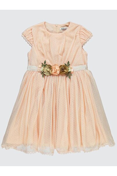 Civil Girls Çiçek Kemerli 6-9 Yaş Elbise - Pudra 8-9 Yaş