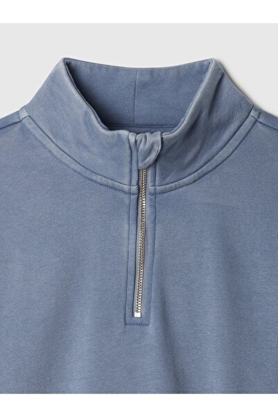 GAP Kız Çocuk Mavi Vintage Soft Yarım Fermuarlı Crop Pullover Sweatshirt