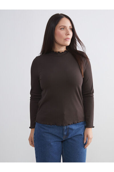 LC Waikiki Γυναικείο κορμάκι Plus New Season Ruffle ψηλός λαιμός