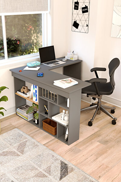 interGO Corn Köşe Çalışma Masası Raflı Bilgisayar, Ofis Masası