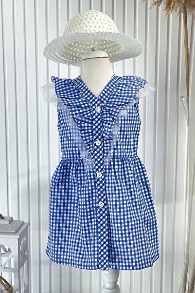 SUBU TASARIM Gingham Dress with Blue Hat - MDVK120