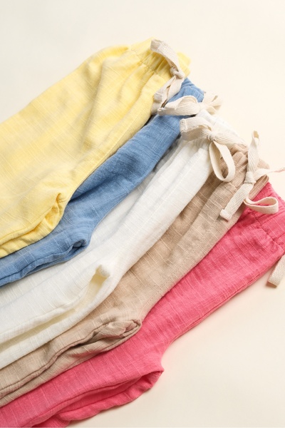 Bondberro Flamlı Müslin Bol Kesim Unisex Çocuk Pantolonu %100 Pamuk Mavi