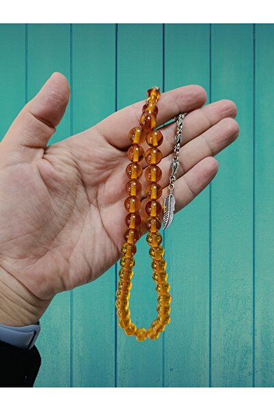 ÖMER ALTUN 10 MM Globe Cut WRITTEN Rod Amber Prayer Beads - T-243