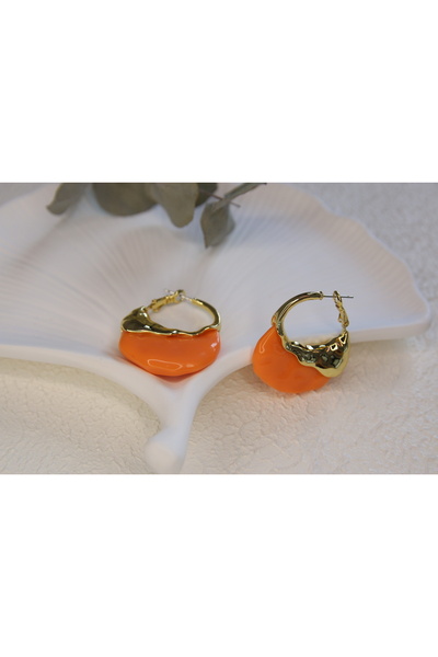 Aksesuar مجموعة أقراط وخاتم من الفولاذ البرتقالي بتصميم سانت تروبيز بتصميم فر...