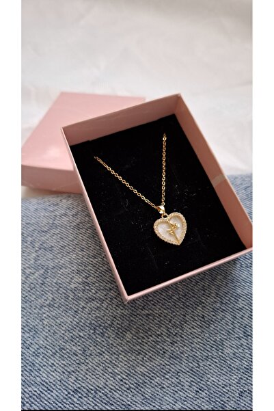 NO BRAND Kadın Altın Renk Kalpli Allah Yazılı Çelik Kolye