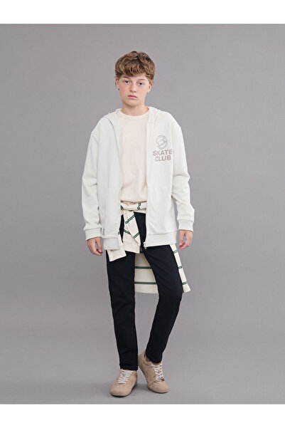 LC Waikiki Yeni Sezon Kapüşonlu Baskılı Erkek Çocuk Fermuarlı Sweatshirt