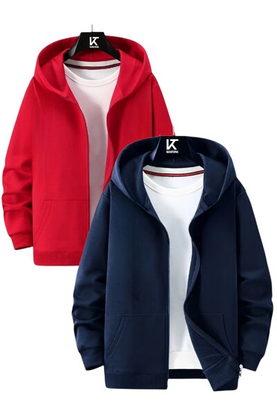 Karatopak 2'li Kapüşonlu Unisex Fermuarlı Sweatshirt / Hırka