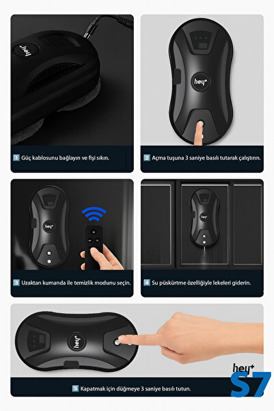 Heyplus Cam Silme Robotu Cam Temizleme Robotu Su Püskürtme Özellikli S7