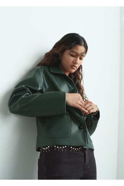 Mango Teen Deri görünümlü mont