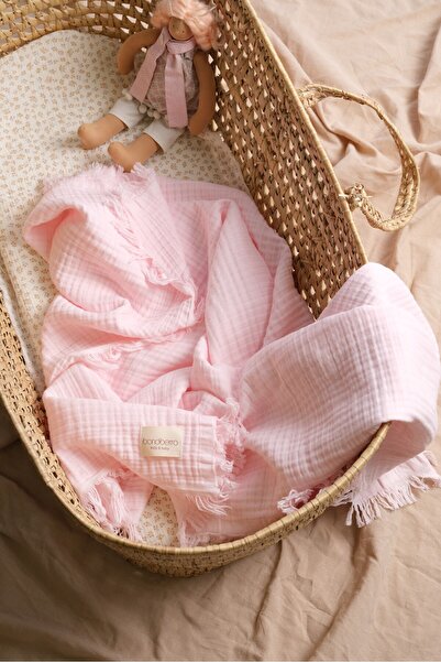 Bondberro Muslin Blanket & Blanket 4 Layers Fringed 100% Cotton Organic Oeko-Teks Certified 120 X 100 cm