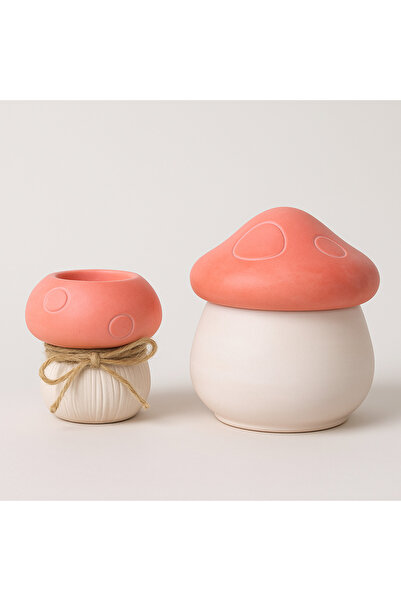Cats&Kids Dekoratif Alçı Mantar Kutu ve Mumluk Seti – Pembe