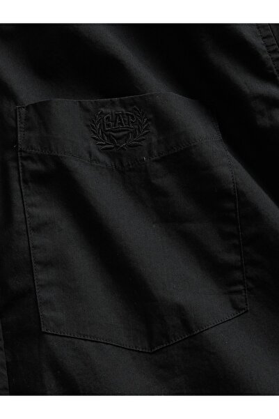 GAP Kadın Siyah Organik Pamuk Poplin Big Gömlek