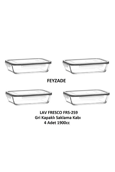 LAV Feyzade Glass Lockable Storage Container Set of 4 1900Cc Rectangular with Gray Lid (Frs-259)