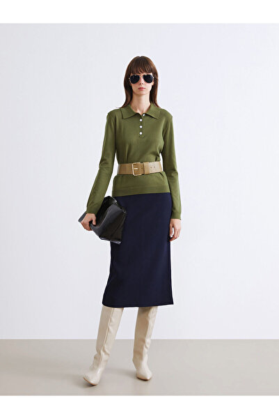 LC Waikiki Navy Blue Elastic Waist Slit Skirt