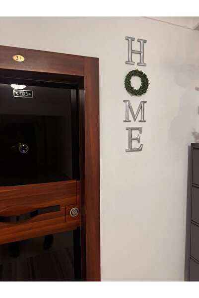 rabiskoile3d Kabartmalı Home Yazısı Süsü Kapı Süsü Dekoratif Modern GÜMÜŞ GRİ