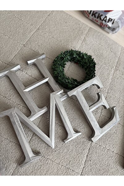 rabiskoile3d Kabartmalı Home Yazısı Süsü Kapı Süsü Dekoratif Modern GÜMÜŞ GRİ