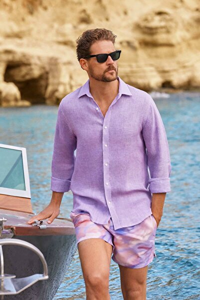 Dagi Lila Sulu Boya Desenli Kısa Deniz Şortu