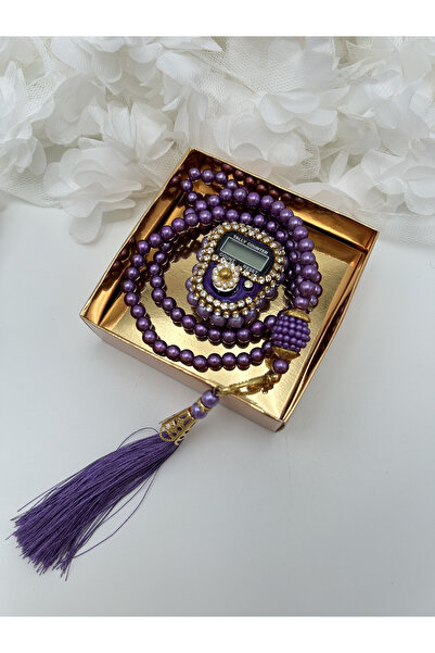 lenagiftworkshop 1 Adet Mor Hediyelik Çeyizlik Kutulu Tesbih Ve Taşlı Zikirma...