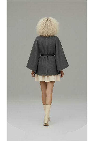 Shiron Sportswear&Company Women's Belted Anthracite Cashmere Poncho - Hijab Tunic