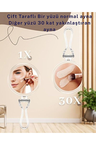 TeknoFaji 1X/30X Çift Taraflı Büyüteçli Makyaj Aynası, Taşınabilir Masa ve Seyahat Kullanıma Uygun