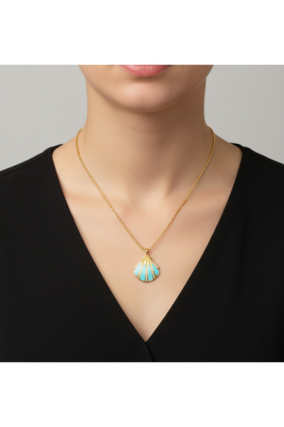 Yıldırım قلادة المحار الأزرق ذات الطابع البحري تُرسل مع سلسلة و3 خيارات مختلف...