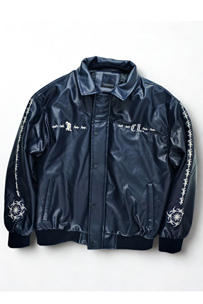 A&O Style Чоловіча синя oversize куртка-бомбер з підкладкою та вишивкою Thorn