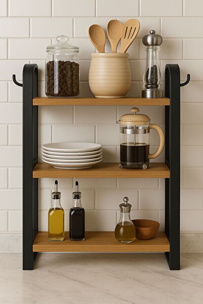Bambus Home Mutfak Tezgah Üstü Ahşap Organizer 3 Raflı Banyo Mutfak Düzenleyici