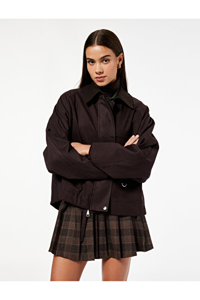 Koton Oversize Seasonal Jacket with Snap Buttons and Pocket Detail with Zipper