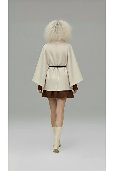 Shiron Sportswear&Company Women's Belted Ecru Cashmere Poncho