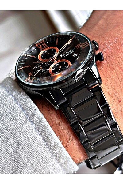 Ferrucci Takvimli Lüks Erkek Kol Saati Hediye Paketli Ve Hematit Bileklikli