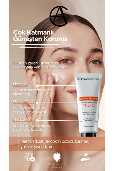 Alphascience Ultra Shield Spf 50, Uva 20, Pa Suya Dayanıklı Geniş Spektrumlu Güneş Koruyucu