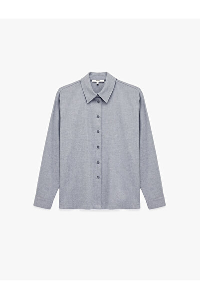 Koton Düğmeli Viskon Karışımlı Uzun Kollu Klasik Yaka Gömlek