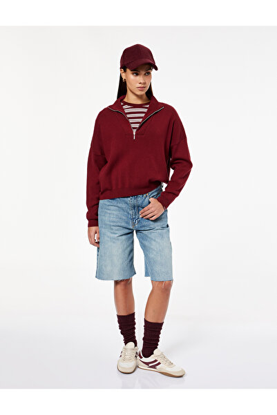 Koton Langärmliger Strickpullover aus Viskose-Mischgewebe mit Stehkragen und ...