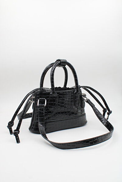 LASSO Geantă de mână, de umăr și de braț, neagră, din piele de crocodil, cu m...