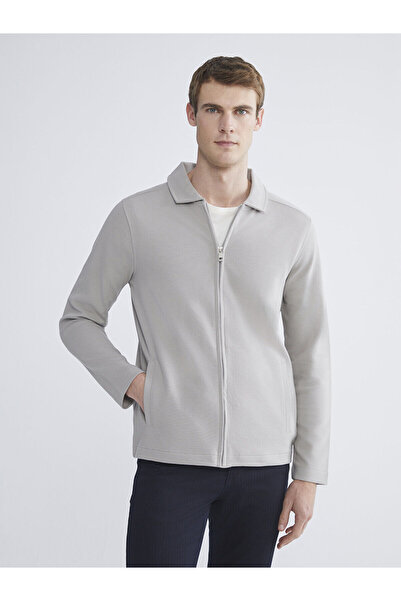 LC Waikiki Gray Standard Fit Polo Neck Men's Zippered Sweatshirt