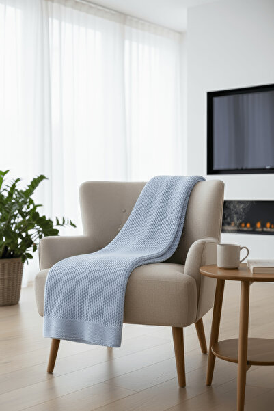 NEŞELİ HOME Soft Knitted Blanket Plain 130X170 cm Blue |   Single Person Tv B...