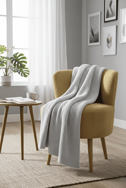 NEŞELİ HOME Yumuşak Örgü Battaniye Düz 130x170 cm Gri | Tek Kişilik TV Battaniyesi – Dekoratif ve Hafif